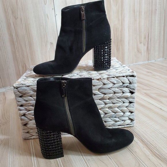 Michael Kors Embellished Boots Womens 6 Arabella Ankle Booties Black Suede Zip - Picture 2 of 6